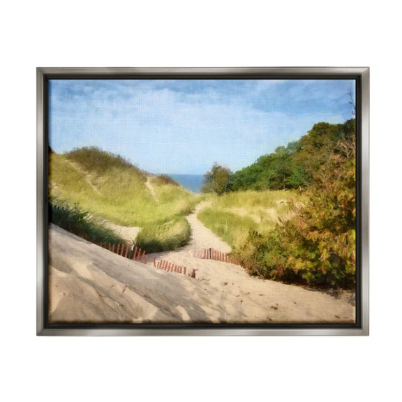 Sandy Summer Beach Path Landscape Graphic Art Luster Gray Framed Art Print Wall Art