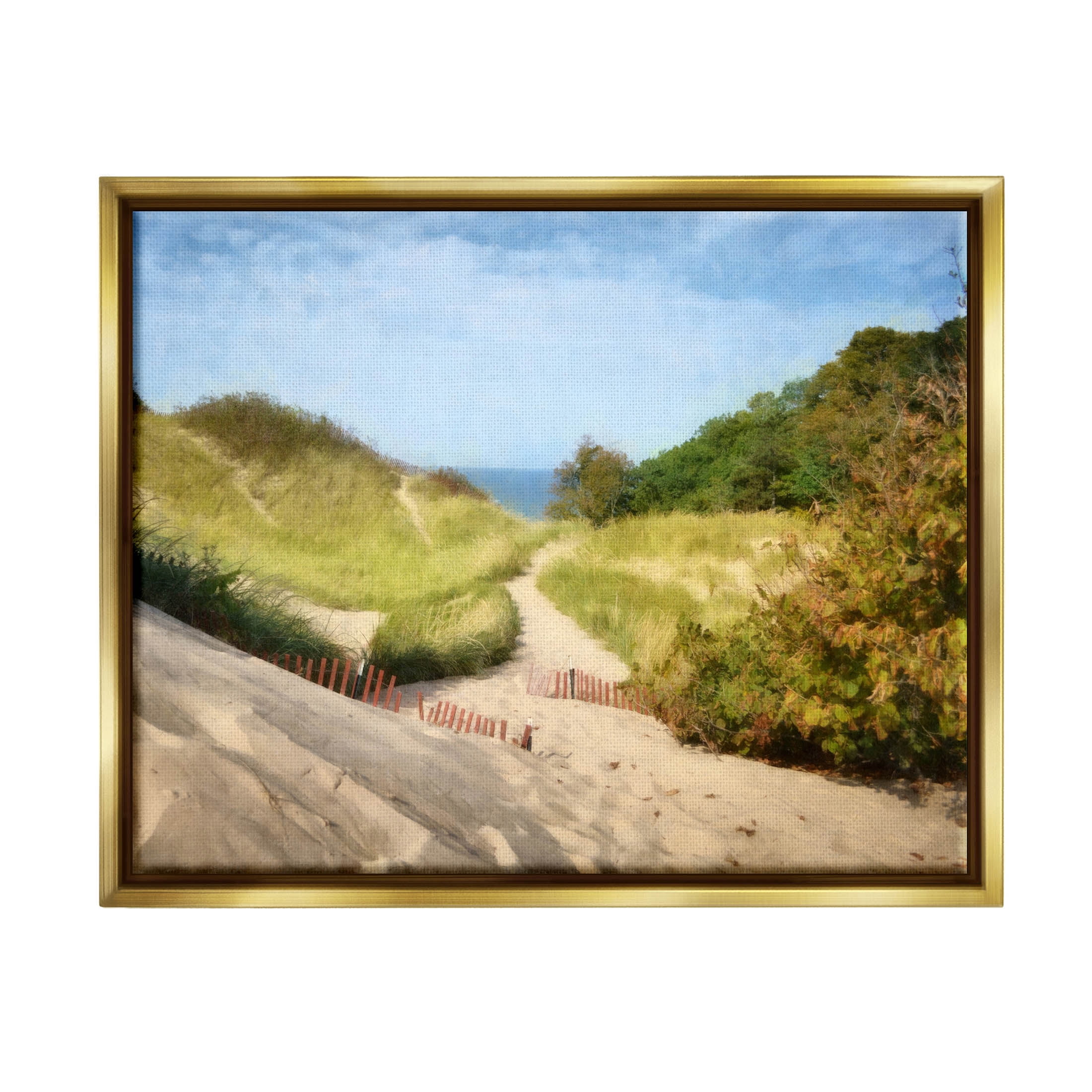 Sandy Summer Beach Path Landscape Graphic Art Metallic Gold Framed Art Print Wall Art