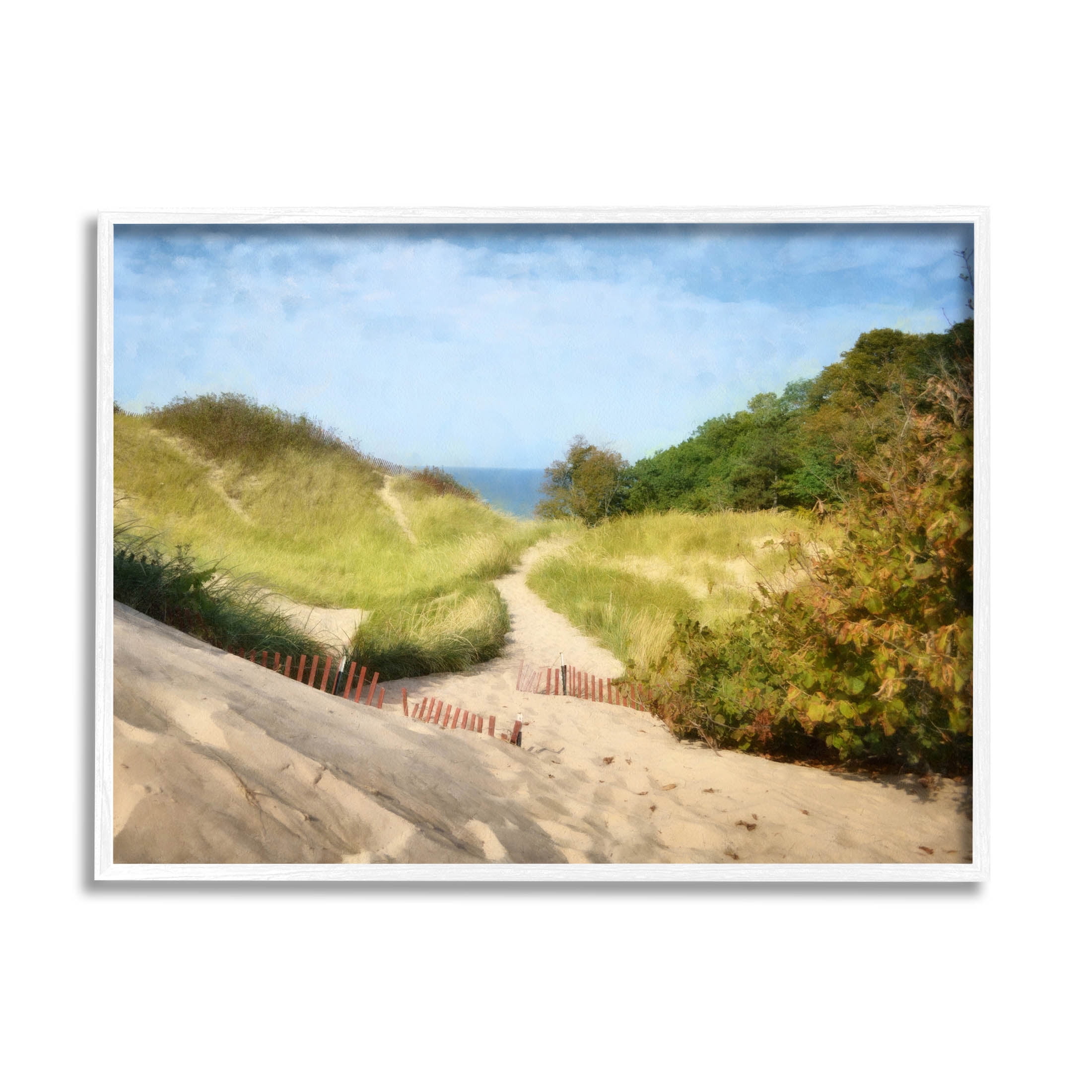 Sandy Summer Beach Path Landscape Graphic Art White Framed Art Print Wall Art