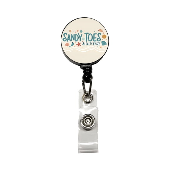 Sandy Toes Salty Kisses Ocean Beach Shells Retractable Reel ID Badge Key Card Name Tag Holder with Clip