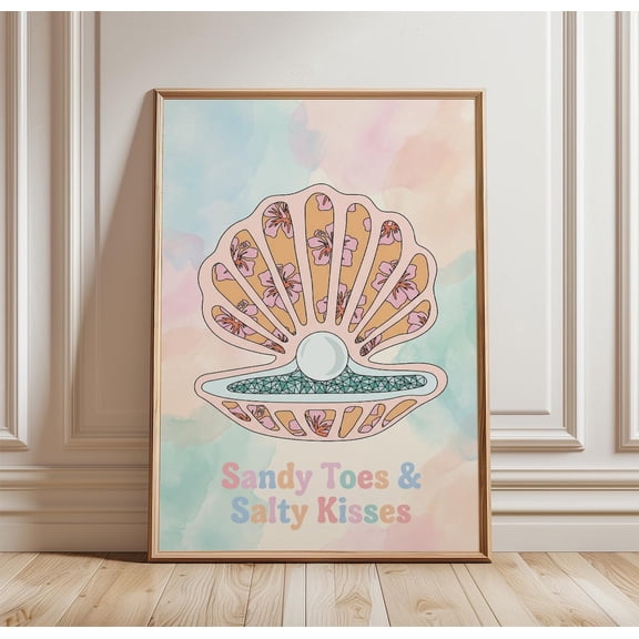 Sandy Toes Salty Kisses Pastel Seashell Beach Wall Art Coastal Art, Unframed Poster