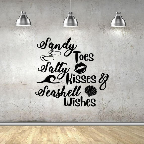 Sandy Toes Salty Kisses & Seashell Wishes - Beach Ocean Life Quotes Vinyl Wall Sticker Art Decal Beach Area Ocean Vibes Chill Out Design Beach House Home Decor Stickers Decoration Size (30x22 inch)