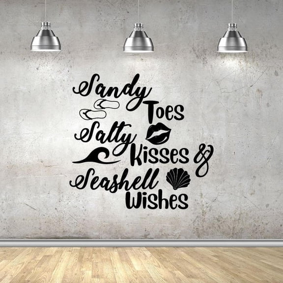 Sandy Toes Salty Kisses & Seashell Wishes - Beach Ocean Life Quotes Vinyl Wall Sticker Art Decal Beach Area Ocean Vibes Chill Out Design Beach House Home Decor Stickers Decoration Size (10x8 inch)