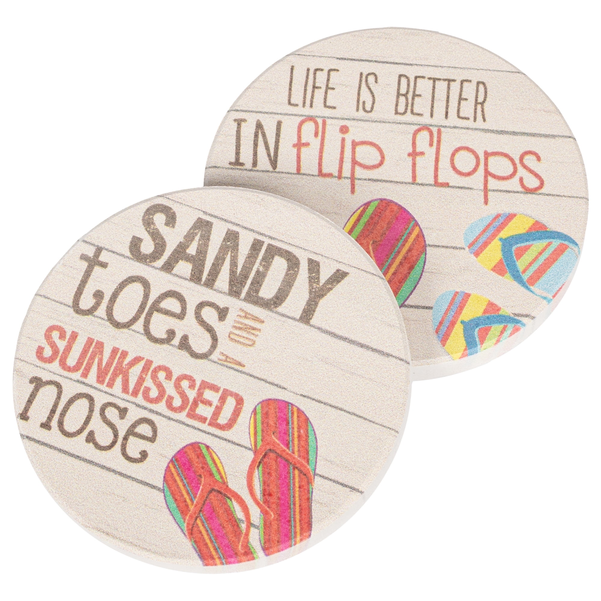 Sunshine Makes Me Happy Ceramic Car Coasters - Pack Of 2, 2.75" Diameter, Fits Cup Holders