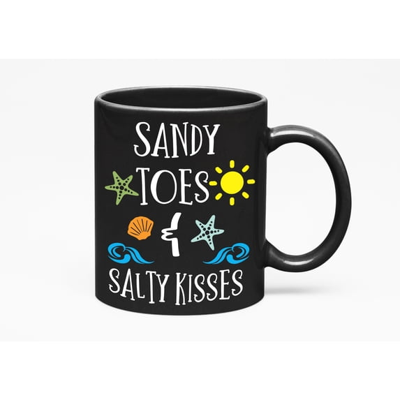 Sandy Toes and Salty Kisses, Black 11oz Ceramic Mug