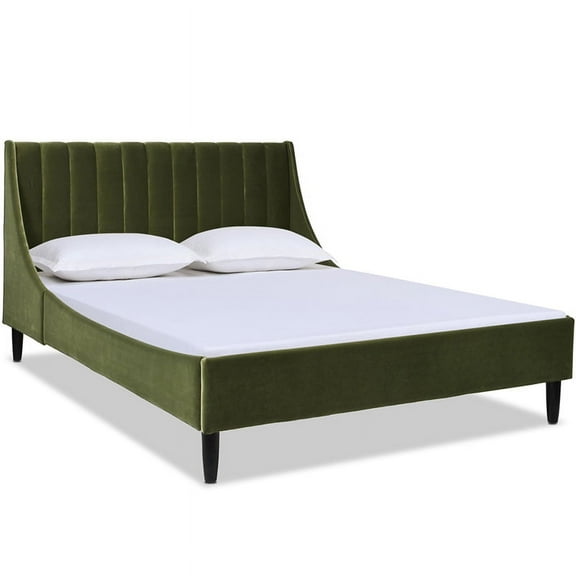 Sandy Wilson Home Aspen Tufted Headboard Platform Bed Queen Olive Green Velvet