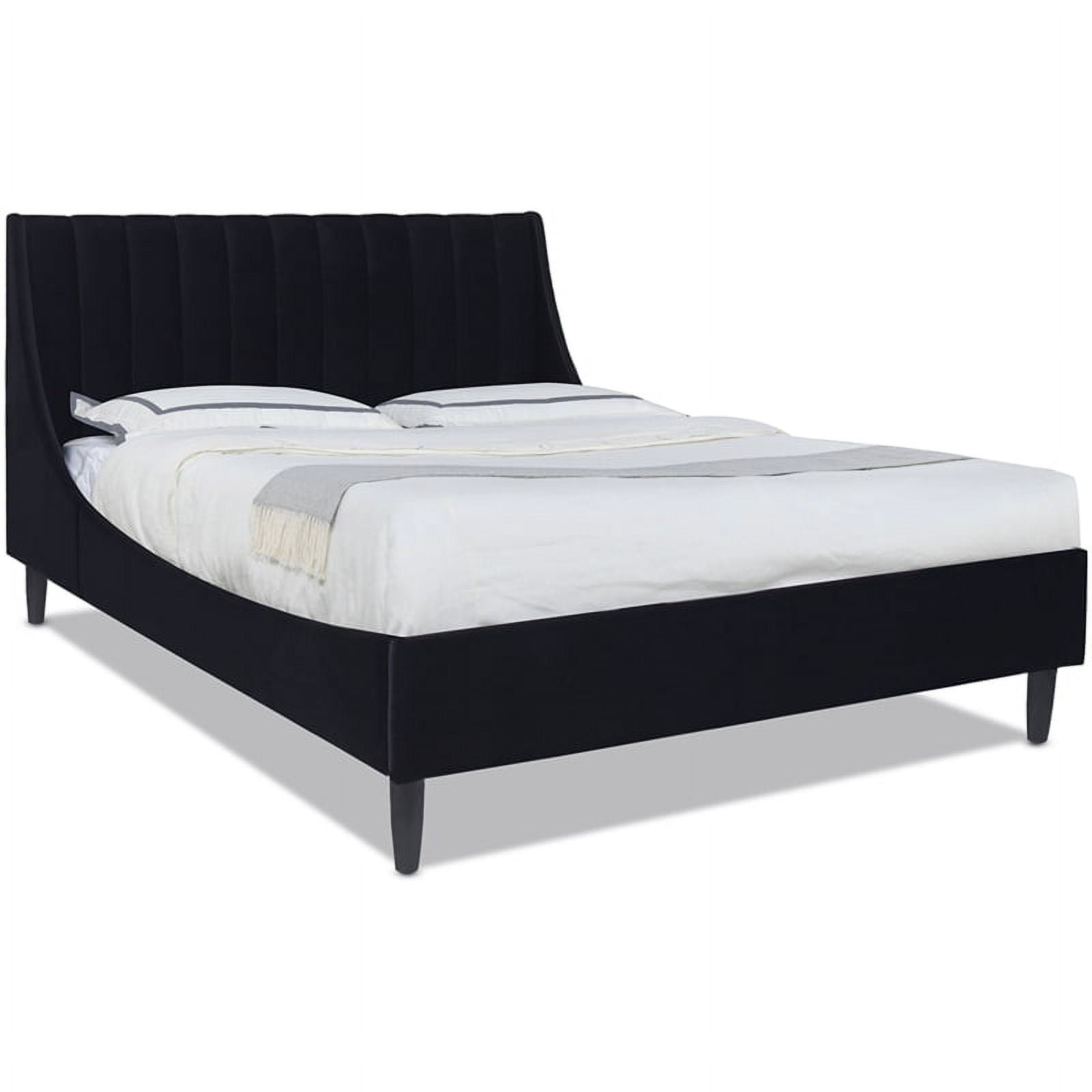 Anthracite Black Velvet Queen Platform Bed with Tufted Headboard