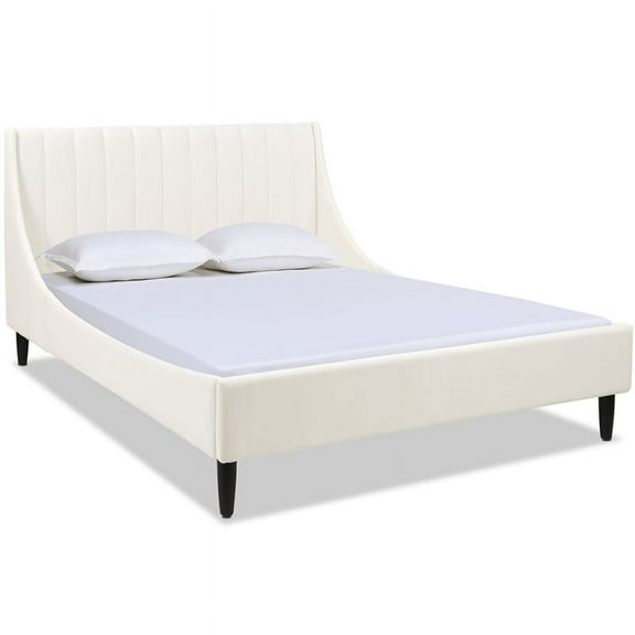Jennifer Taylor Aspen Modern Fabric Tufted Platform Bed, Queen, Cloud White