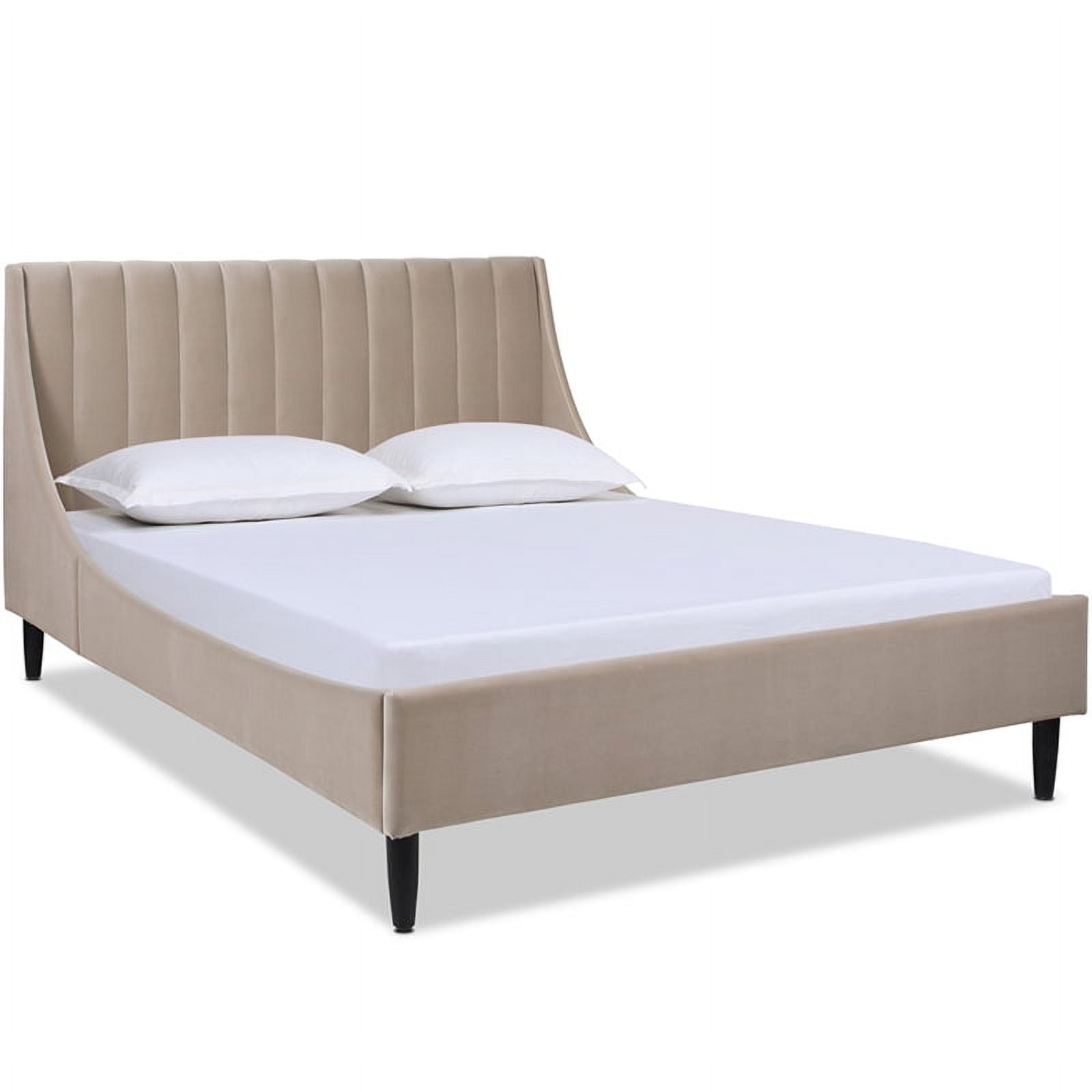 Mink Beige Queen Upholstered Platform Bed with Tufted Headboard