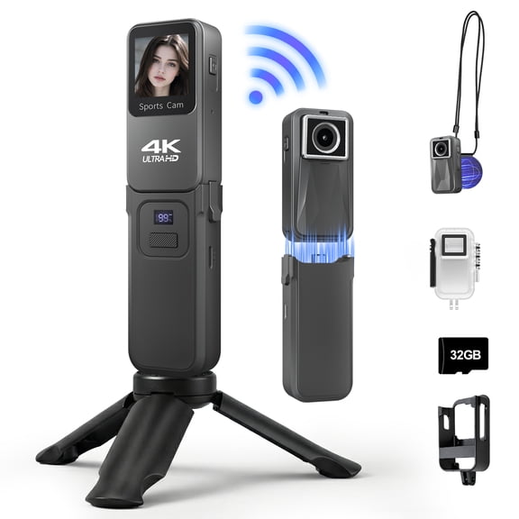 Saneen 4K Action Camera 48MP Magnetic Body Camera with EIS Stabilization, 1.3" Touchscreen, 120° Wide-Angle Lens, Waterproof Case & 32GB Card