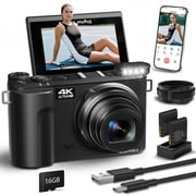 Saneen 4K Digital Camera 24X Optical Zoom 88MP Autofocus Vlogging Camera with Batteries 3 180  Flip Screen Cameras Photography for Travel & Beginner