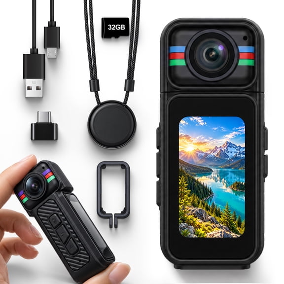 Saneen 4K Thumb Action Camera 1.45”IPS Display Mini Body Cameras with Magnetic Neck Strap Wearable POV Camera for Sports TikTok YouTube Vlogging