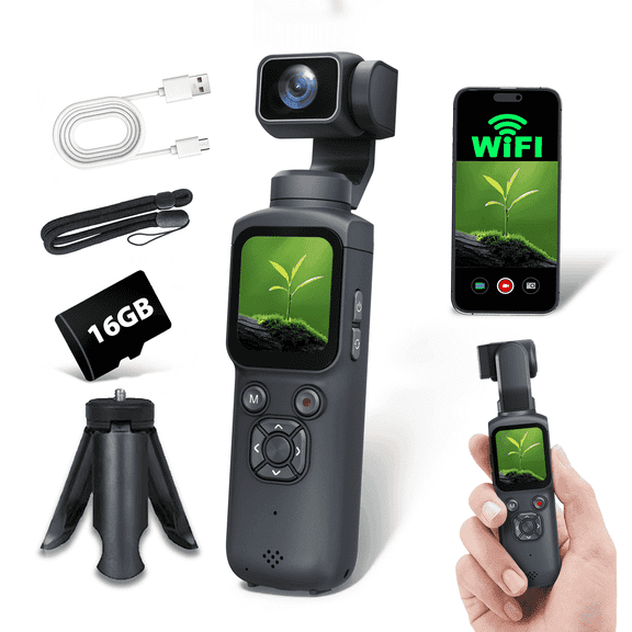 Saneen 4K Vlogging Camera 75MP Handheld Cameras Touchscreen Pocket Video Recorder with 330° Rotating Lens Face Tracking Camera with Tripod & 16GB Card