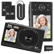 Saneen 5K Digital Camera 80MP Dual Screen Autofocus Vlogging Camera 18X Zoom 2.8 Camera for Photography With 32GB Card for Teens Adults