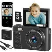 Saneen 8K Digital Camera for Photography 88MP Vlogging Camera for YouTube with 3 180  Ultra HD Flip Screen 18X Zoom WiFi Autofocus Video Cameras Gray