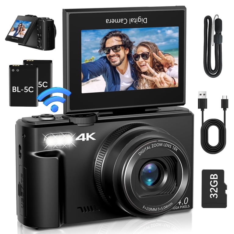 Digital Camera 4K 64MP WiFi Vlogging Cameras for YouTube 3''180