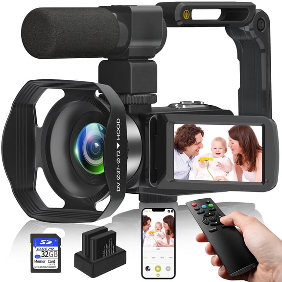 Saneen 8K Video Camera Camcorder 48MP Uhd 3" Touch Screen Wifi IR Night Vision Vlogging Camera for YouTube, 18X Digital Zoom with Microphone , Handhold Stabilizer, 32G SD Card