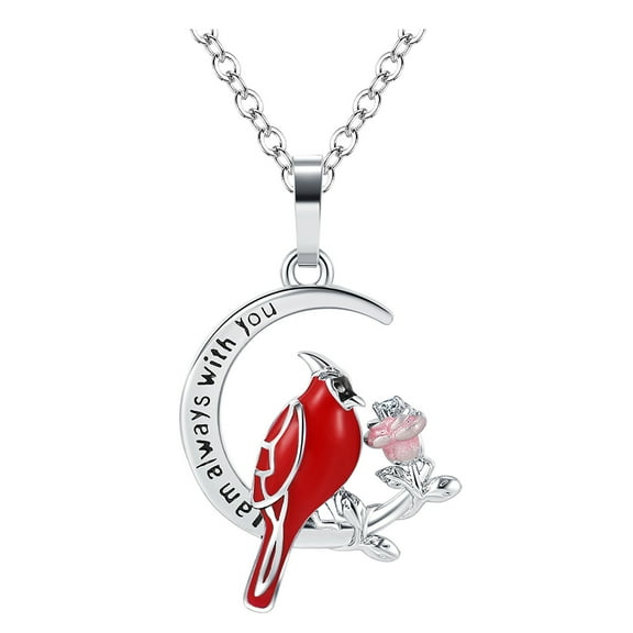 Sanfanil Heart Necklace Jewelry Sterling Silver Red Bird Pendant Necklace