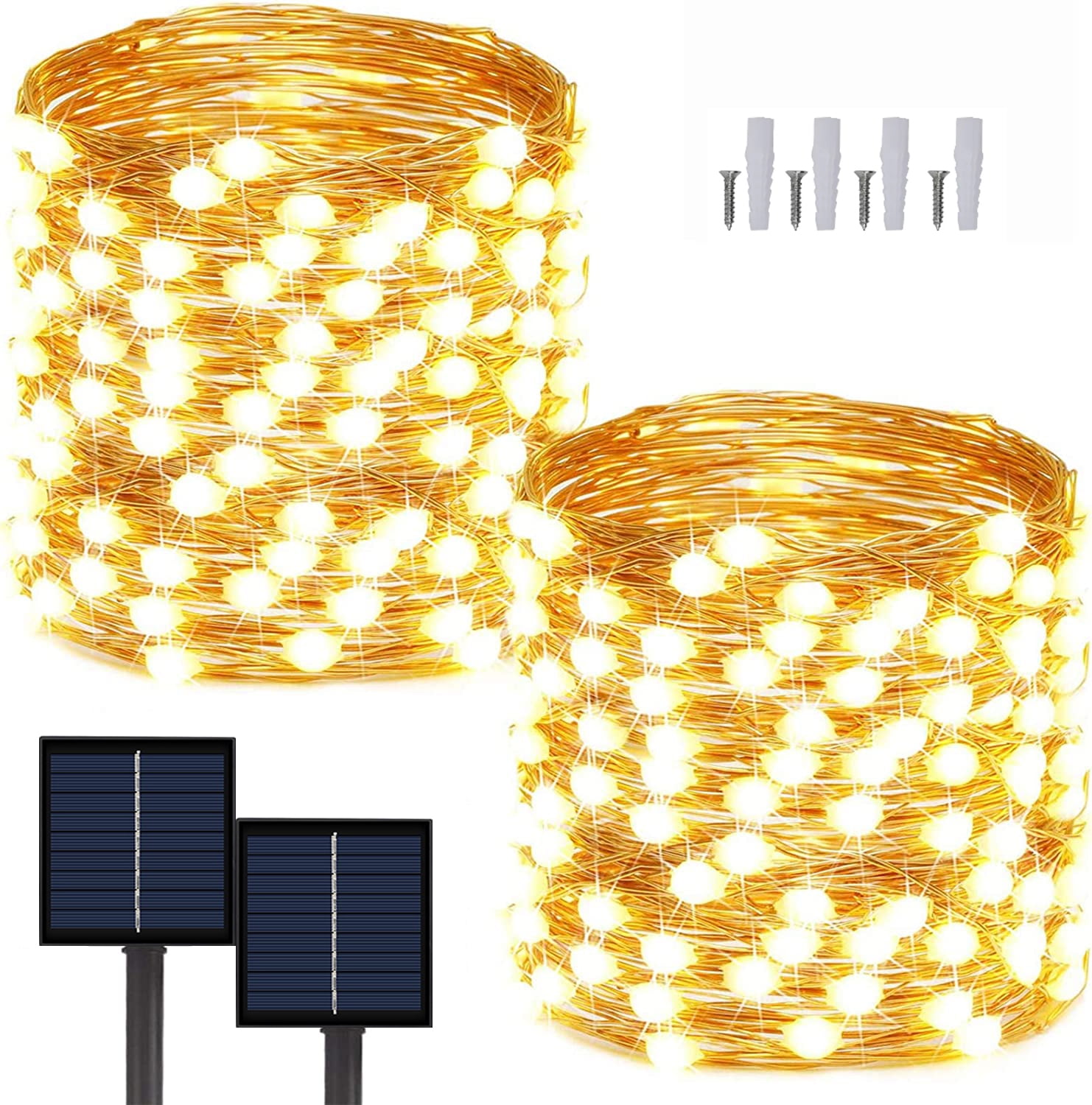 Sanfant 2 Pack Each 72FT 200 LED Solar String Lights Outdoor Waterproof Fairy Lights with 8 Modes for Garden Patio Party