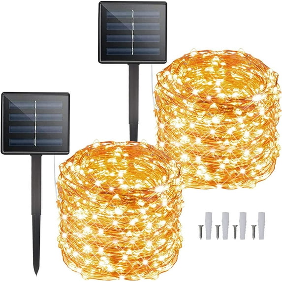 Sanfant 200 LED Solar String Lights 2 Pack Each 72FT Outdoor Waterproof Fairy Lights with 8 Modes for Garden Patio Party