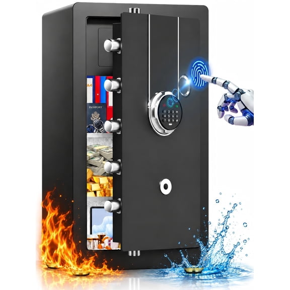 Sanfnz 𝟖.𝟔 Cuft Fireproof Biometric Safe for Home Office,𝟖𝟓 𝐥𝐛𝐬 Large Heavy Duty Safe Box with Hidden Compartment, Anti-Theft Alarm, Fireproof Bag