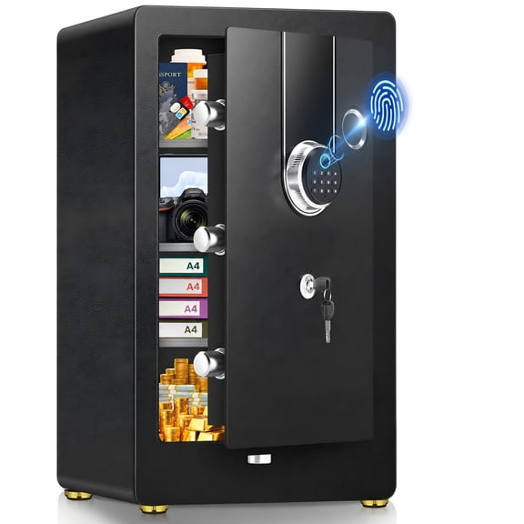 Sanfnz 2.25 Cuft Large Biometric Safe for Home, Heavy Duty Safe Box with Fingerprint & Keypad Dual-Alarm System and 3 Movable Shelves
