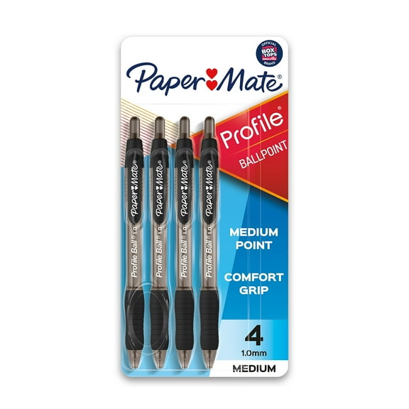 Paper Mate Ballpoint Pen, Profile Retractable Pen, Medium Point (1.0mm), Black, 4 Count