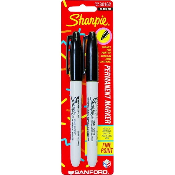 Sharpie Permanent Marker, Fine Point, Black, 2 Count