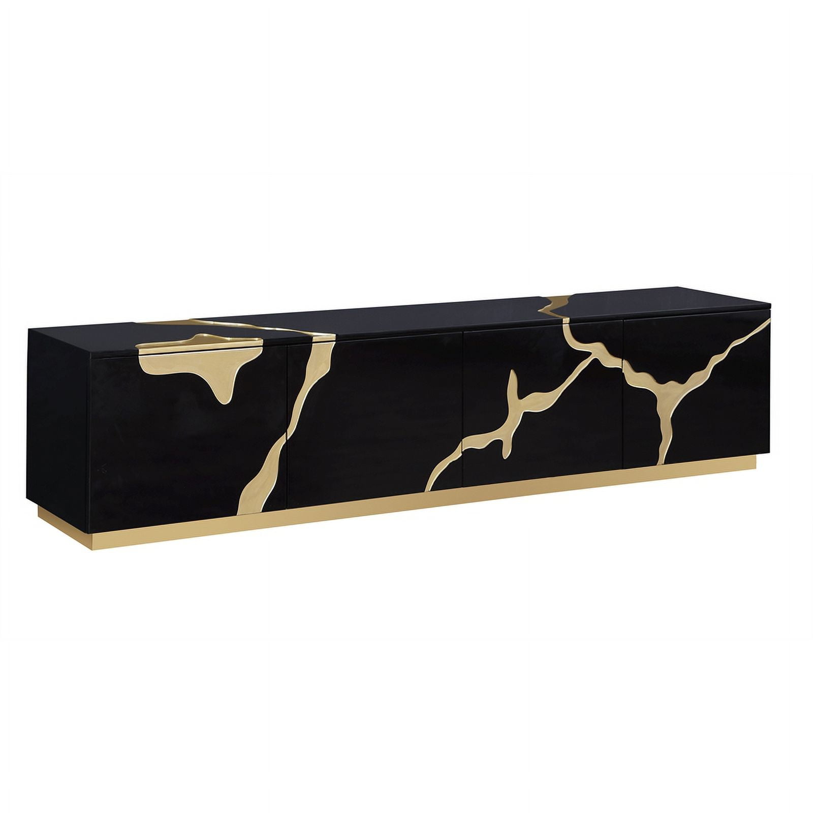 Sanford Black High Gloss Wood with Gold Accent Modern TV Stand