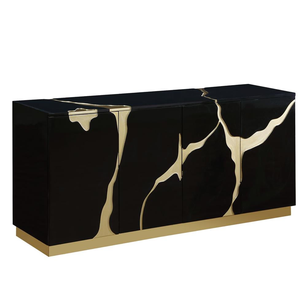 Sanford Black Lacquer Wood High Gloss with Gold Accent Modern-Sideboard