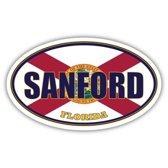Sanford City Florida State Flag | FL Flag Seminole County Oval State Colors Bumper Sticker Car Decal 3x5 inches