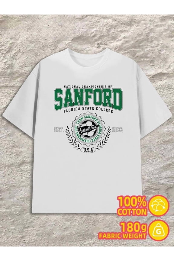 Sanford College Tee for men 180G 100% Cotton white Retro Unisex Shirt Printed tshirts Vintage Unisex Shirt Printed tshirts Classic Unisex Shirt Printed tshirts