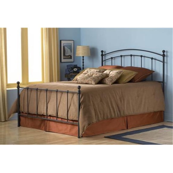 Sanford Complete Metal Bed and Steel Support Frame with Castings and Round Finial Posts, Matte Black Finish, King