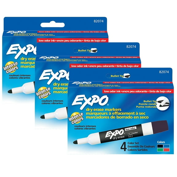 Sanford L.P. SAN82074-3 Marker Expo 2 Dry Erase 4 Color Bullet Marker Point, Multi Color - Pack of 3