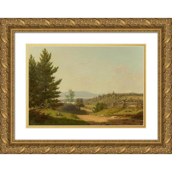 Sanford Robinson Gifford 14x11 Gold Ornate Wood Frame and Double Matted Museum Art Print Titled - Road Scenery Near Lake George (1849)