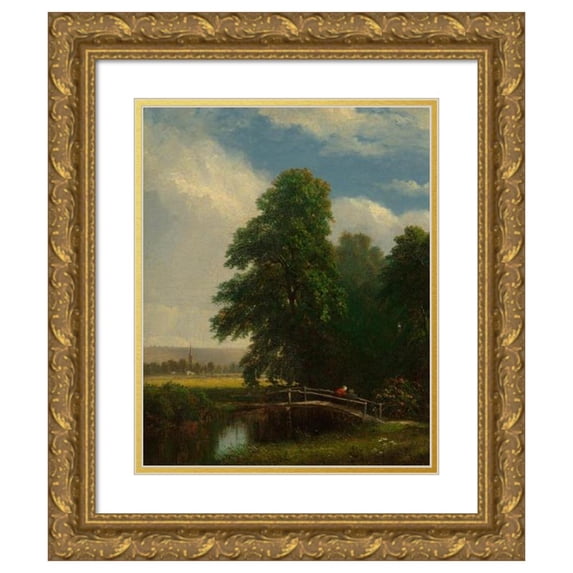 Sanford Robinson Gifford 15x18 Gold Ornate Wood Frame and Double Matted Museum Art Print Titled - The Darent River, Kent, England (1856)