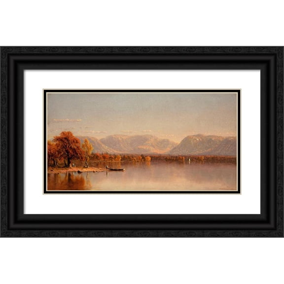 Sanford Robinson Gifford 24x14 Black Ornate Framed Double Matted Museum Art Print Titled: Lake Sunapee, New Hampshire (1860)
