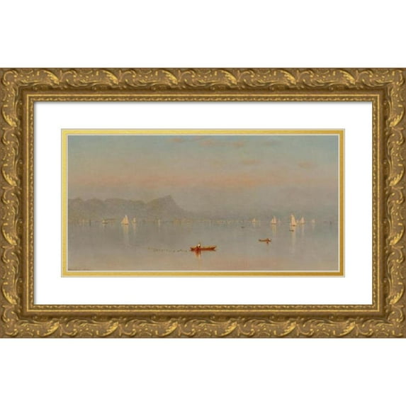 Sanford Robinson Gifford 24x14 Gold Ornate Framed and Double Matted Museum Art Print Titled - Haverstraw Bay (Shad Fishing on the Hudson) (1868)