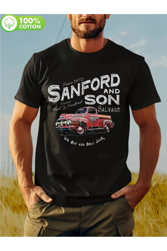 Sanford and Son We Buy and Sell Junk Red Truck Graphic T-Shirt - Regular Fit, 100% Cotton, Comfortable & Stylish Men's Casual Tee for All Seasons, Casual Wear Tee Bold Statement Shirt