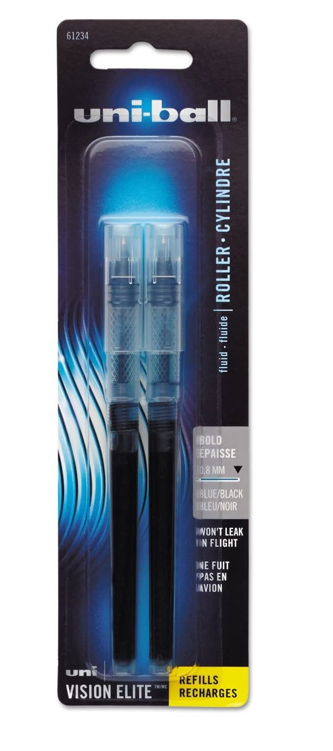 Sanfrd Refill For Uni-Ball Vision Elite Roller Ball, Bold, One Each Blue, Black