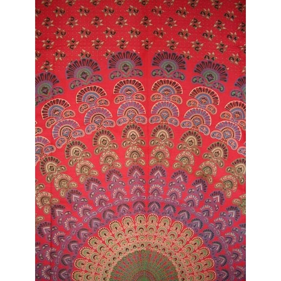 Sanganeer Indian Tapestry Cotton Bedspread 96" x 86" Full Red