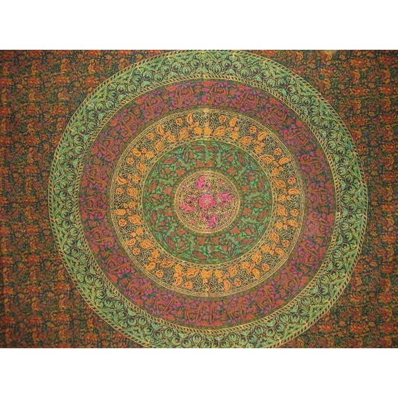Sanganeer Indian Tapestry Cotton Spread 106" x 72" Twin Green