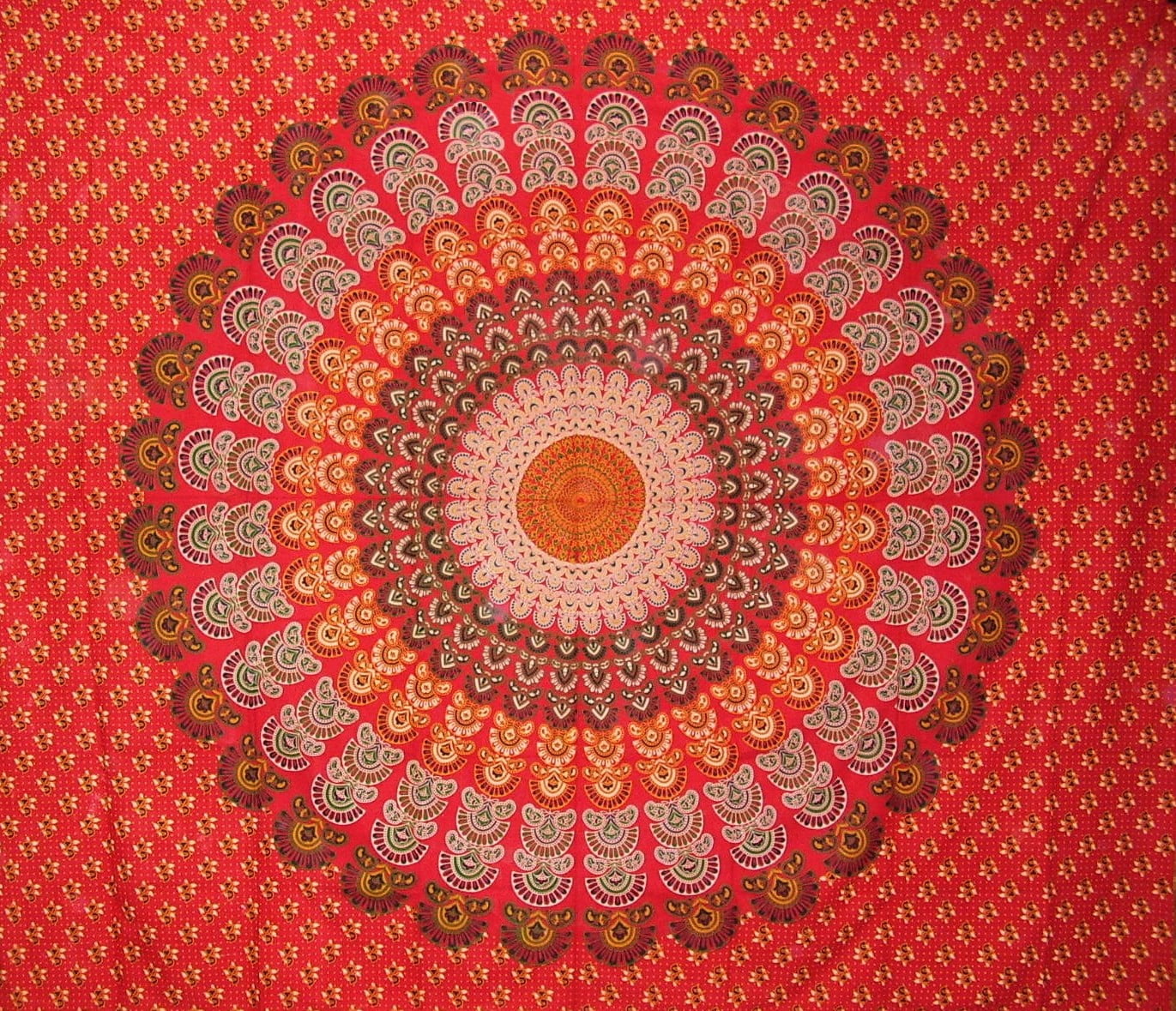 Sanganeer Mandala Print Tapestry Cotton Bedspread 92" x 82" Full Red