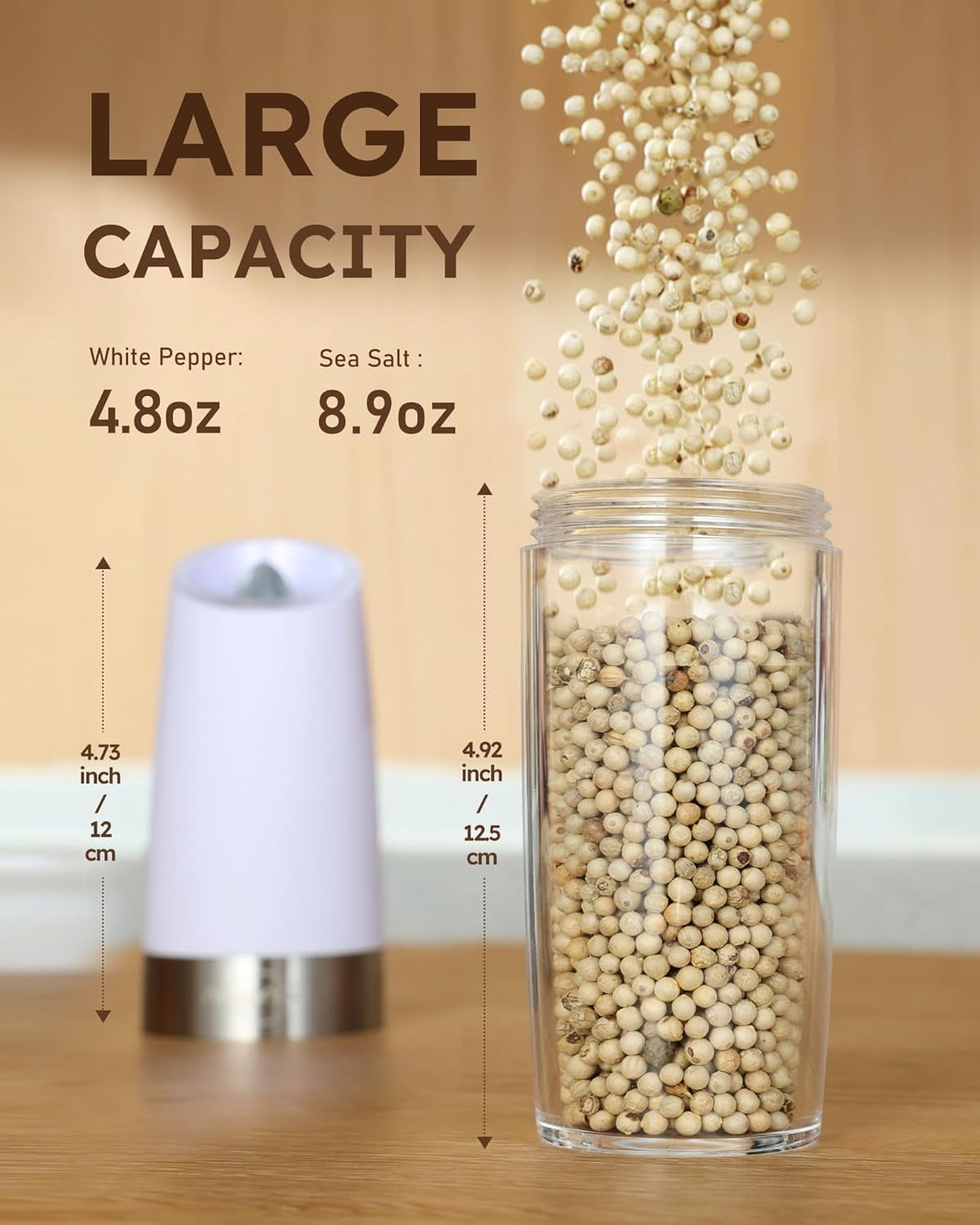 Sangcon Gravity Electric Salt and Pepper Grinder Set 𝐔𝐩𝐠𝐫𝐚𝐝𝐞𝐝 𝟗𝐨𝐳 𝐗𝐋 ...