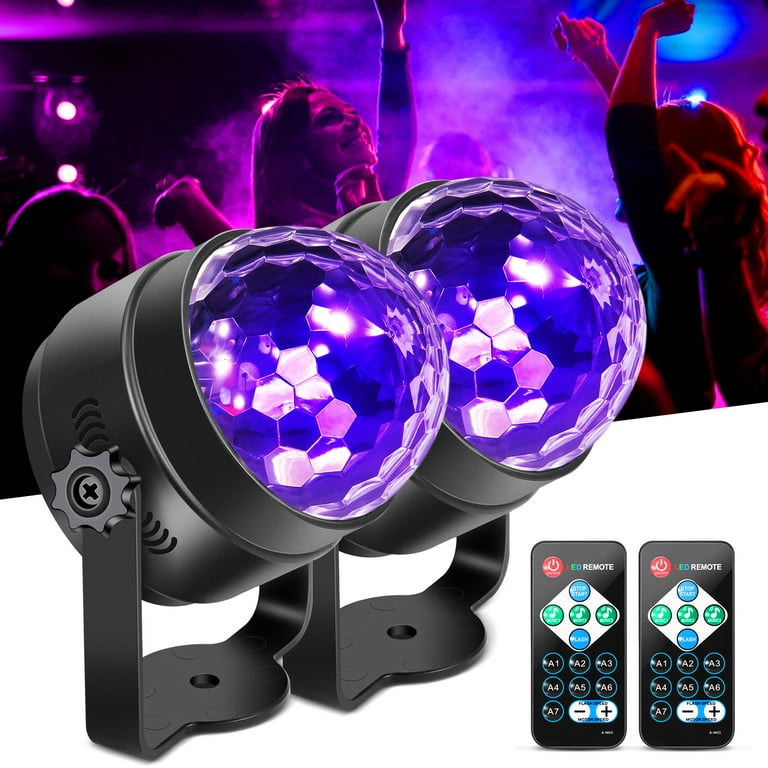 Sangdo 2 Pack UV Lights 6W LED Disco Ball Party Lights Strobe Light Disco Lights Sound Activated with Remote Control Dj Lights Stage Light for Party