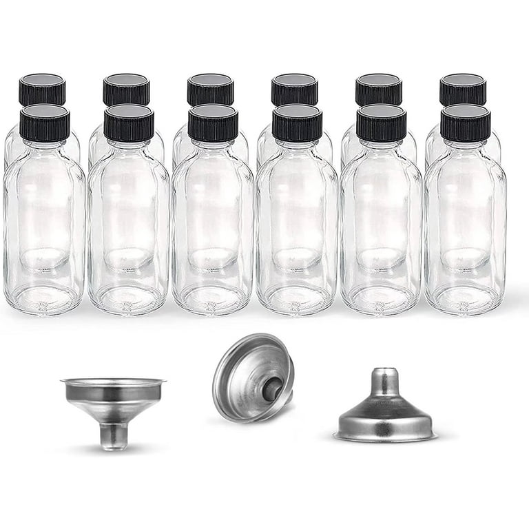 Sangdo 2 oz Clear Glass Boston Round Bottles with Cap Funnels 12