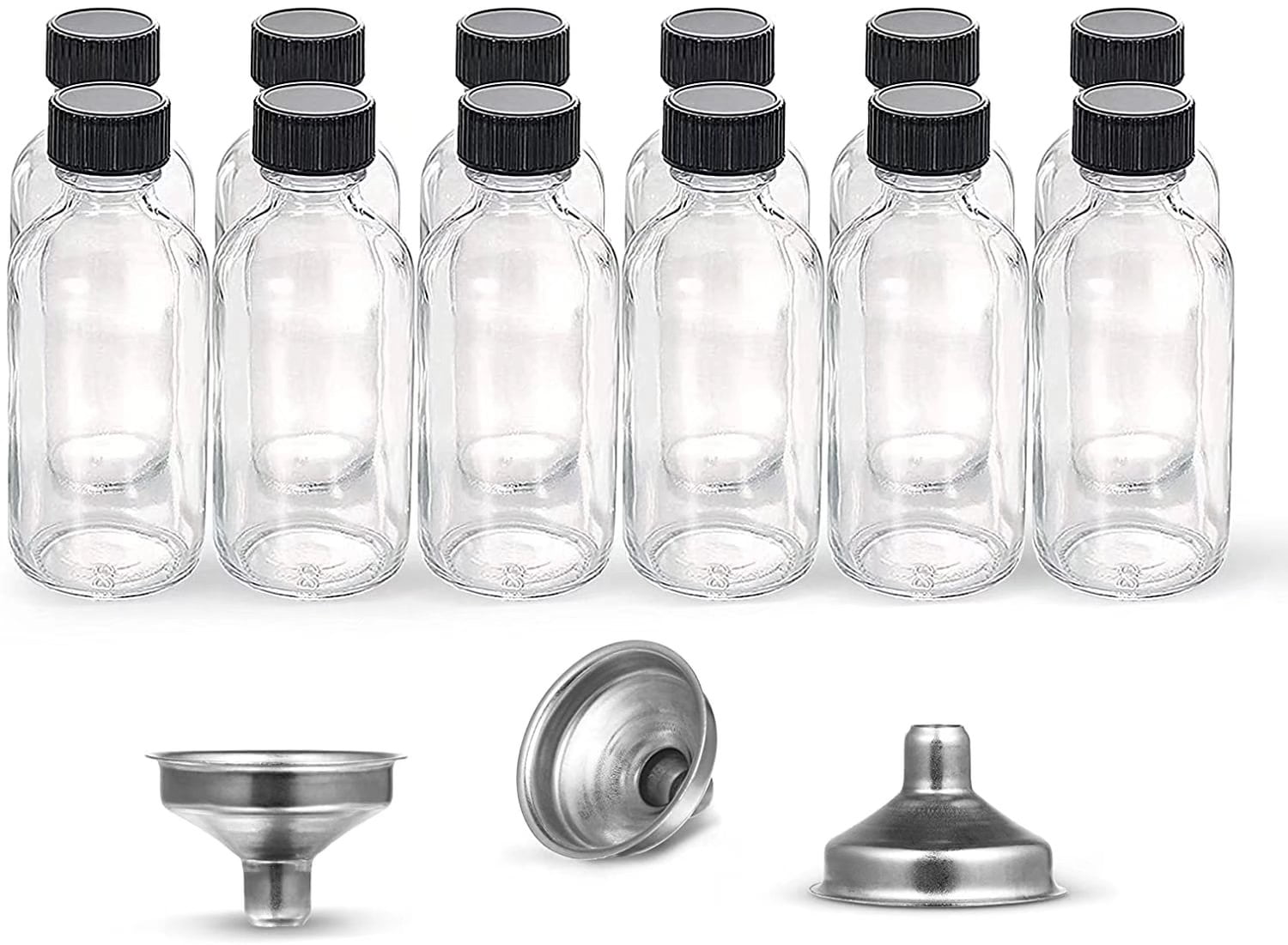 8 Pack 2 oz Clear Glass Bottles with Lids, Funnels - 60ml Boston Sample  Bottles for Liquids, Juices