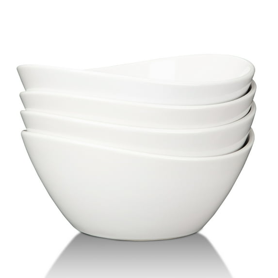 Sangdo 42 ounce Porcelain Bowls Set, 4pcs 8" Large Salad Pasta Serving Bowls, Microwave and Dishwasher Safe, White