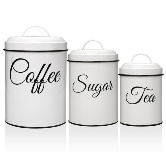 Sangdo Coffee Sugar Tea Canister Set of 3 Airtight Metal Kitchen Container Set, Rustic Farmhouse Canister Jars
