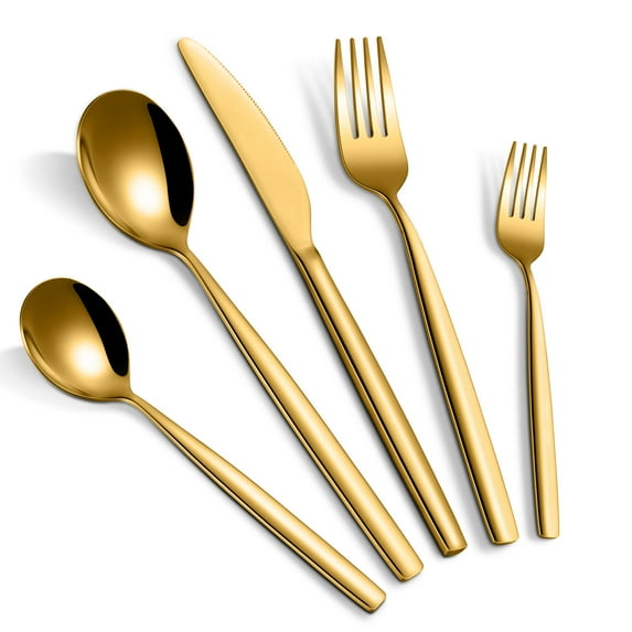 Sangdo Gold Flatware Set 20 pieces Stainless Steel Silverware Set Service for 4, Tableware Cutlery Set for Home and Restaurant, Dishwasher Safe